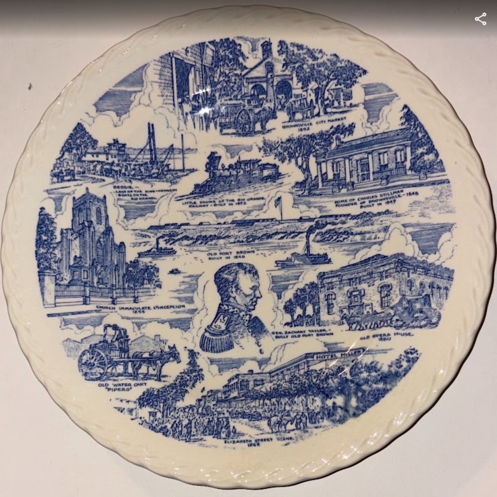 Vernon Kilns 1948 Brownsville Centennial Commemorative Plate Blue White Texas